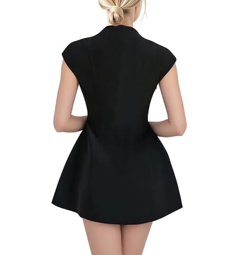 Women's Summer Sexy Mini Dress - Elegant Cap Sleeve Deep V Neck Zipper A-line Night Out/Club Party Dress2