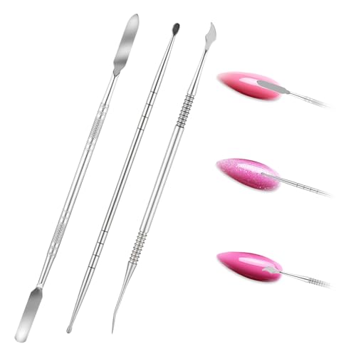 3 Pcs Nail Art Sculpture Pen, Stainless Steel 3D Gel Nail Art Sculpting Tool Dual Tipped Dotting Tool Dual-Head Fingernail Polish Design Tools for Salon Home DIY Foil Carving Drawing (Silver)