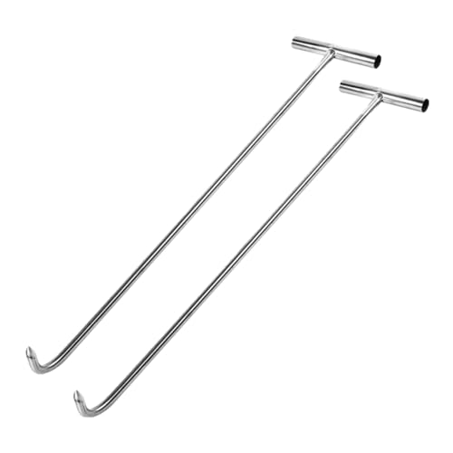 Levemolo 2pcs Stainless Steel Hook Butcher Hooks Rebar Stakes Handy Hook Lifting Tool Lift Hooks Handle Roller Shutter Door Hook Drain Grate Lifter Manhole Cover Lifter Hook Silver