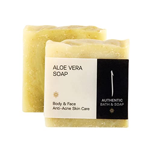 Authentic Bath & Soap Cold Processed Aloe Vera Bar Soap For Men & Women. No Sulfates Or Paraben, Cruelty Free, Vegan. Hydrating, And Refreshing Face & Body Wash. 3.5 Oz Each (Pack Of 2) #TOP1