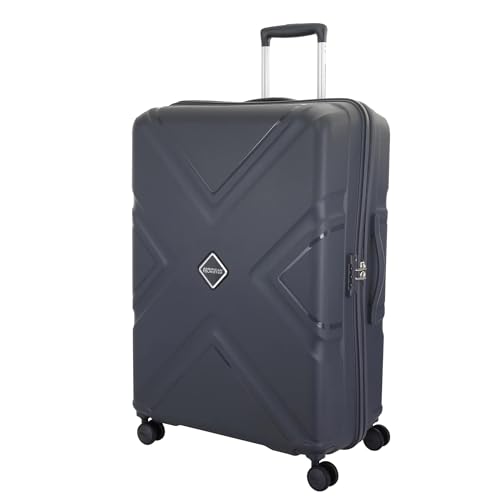 Image of American Tourister Trolley Bag with TSA Lock,8 Wheel, Wet Pouch,Mesh Pocket and Shoe Bag,Hard-Sided PC Suitcase /Trolley Bag with Double Spinner Wheel -Dark Slate (65 CM)