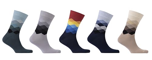 socks n socks-Men's 5pairs Cotton Colorful Funky Diamond Novelty Socks Gift Box