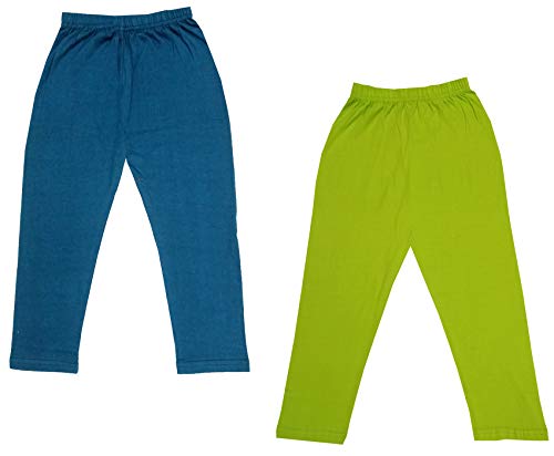 Image of IndiWeaves Girls Super Soft Cotton Solid Capri Pants (Green, Blue, 8-9 Years) Pack of 2