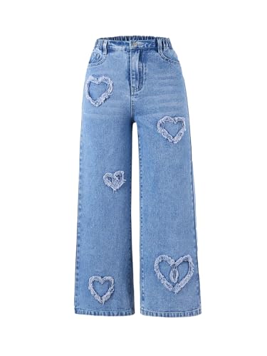 Verdusa Girls Y2K Baggy Jeans Elastic High Waist Wide Leg Loose Denim Jeans Pants Tween Clothes for Girls 10-12