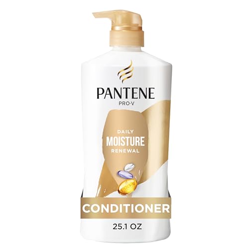 Pantene Conditioner, Daily Moisture Renewal - Pro-V Nutrients for Dry, Color-Treated, Straight to Curly Hair, 72-Hour Hydration & Softness, Paraben Free, Cleanses, Strengthens Bonds, 25.1 Fl Oz