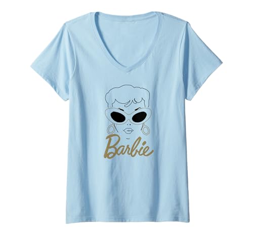 T-shirt Barbie col v femme haut anniversaire avec motif de lunettes dorées collector