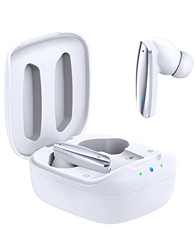 Bluetooth Earphones with ENC Clear Calls, Noise Cancelling Wireless Earphones, Bluetooth 5.0 In-Ear Headphones with LED Display Charging Case, 40H Playtime for iPhone Android – White