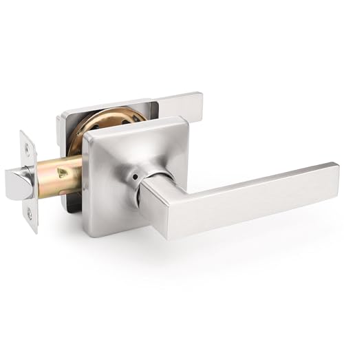 GOBEKOR 1 Pack Interior Passage Door Lever Brushed Nickel Indoor Handles for Closet and Hallway Doors Reversible Non-Locking Handle Lever Modern Square Door Handles Balck Finish by GOBEKOR - Used condition - CA$19.82