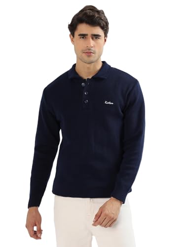 Image of Kvetoo Men's Wool Polo Collar Neck Winter Sweater Full Sleeve Solid Pullover for Casual Office Wear