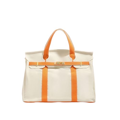 Canvas Shopper Tasche Damen - Großformatige 40x29cm Handtasche Mit Gold Hardware & Anti-Rost Nieten, Elegante Tote Bag Für Arbeit, Uni & Reisen (Orange)