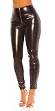 Koucla Highwaist Hose Wetlook Lederlook Optik Damen Hose mit Zip (Schwarz, M)