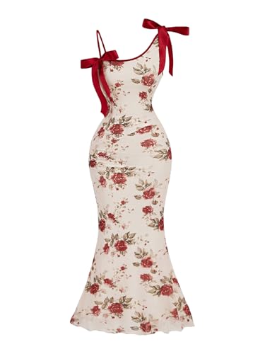 Image of Verdusa Women's Floral Print Wedding Guest Bowknot Bodycon Maxi Dress Sleeveless Summer Dress