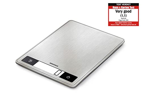 Soehnle Page Profi 200 Digital Kitchen Scales Silver Stainless Steel Weight up to 15 kg (1 g Accurate), Household Scales with Patented Sensor Touch Function, Electronic Scales with Batteries