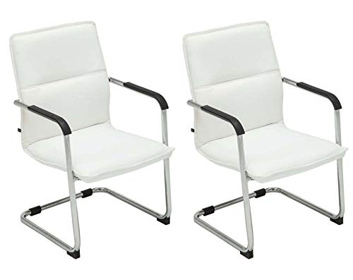 Lot de 2 Chaises Seattle Similicuir I Chaise Design avec Piétement Luge I Assise Dossier Et Accoudoirs Rembourrés I Confortable Ergonomique, Couleur:Blanc