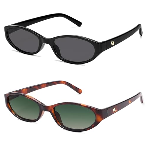 Image of Retro Oval Sunglasses Womens Mens Y2k Trendy Cateye Shades AR82299 | Narrow Round Cute Sunnies,90s 2000s Cool Skinny Frame