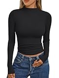 Trendy Queen Womens Long Sleeve Shirts Mock Neck Crop Tops Basic Turtleneck Tee Fall Fashion Thermal Underswear Clothes Black S