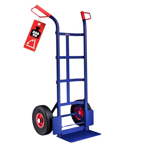 DASCK Carro de Carga 200 kg con Ruedas Neumáticas – Carretilla Industrial de Acero Reforzado con Plataforma 35x18 cm y Empuñaduras Ergonómicas Antideslizantes
