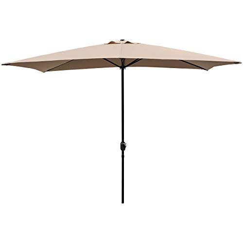 ABBLE Outdoor Patio Umbrella 10Ft x 6.5 Ft Rectangular with Crank, Weather Resistant, UV Protective Umbrella, Durable, 6 Sturdy Steel Ribs, Market Outdoor Table Umbrella, Tan