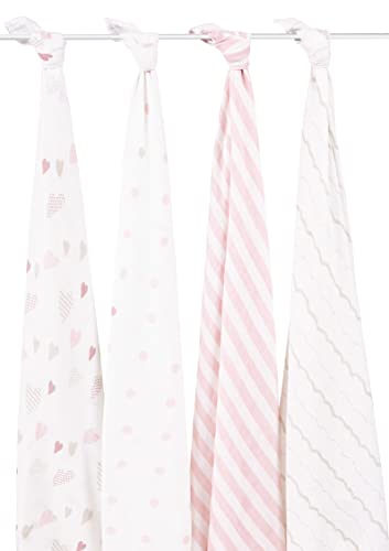 Image of aden + anais Classic Swaddle Baby Blanket, 100% Cotton Muslin, Large 47 X 47 inch, 4 Pack, Heartbreaker