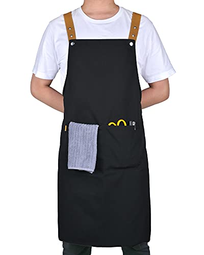 Small snail Cocinero Delantales Ajustable Cinturón Cuello con 2 Bolsillos Impermeable Lienzo Lazos Largos Delantal Horneando Jardinería Restaurante Babero Ropa Trabajo para Hombres Mujeres Negro