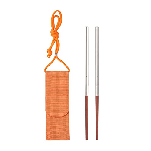 Fenteer Stainless Steel Wood Chopsticks Screw in/Apart Reusable Travel Foldable Chopsticks with Pouch - Half Stainless Steel