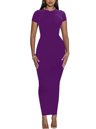 Image of Women's Long Bodycon Dresses Leopard Print Casual Maxi Club Party Tight Dress Short Sleeve