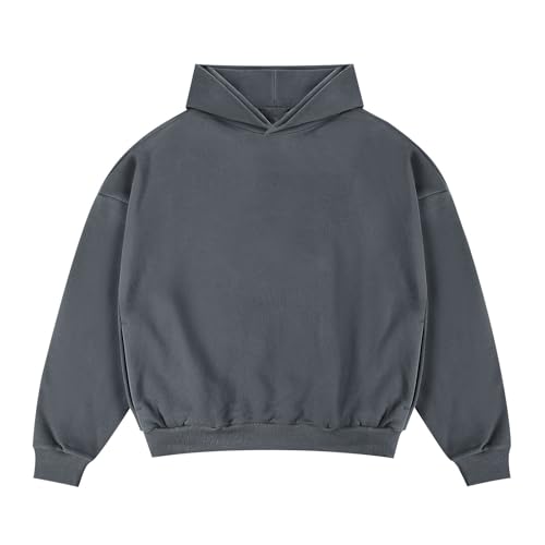 Mens Hoodie Big and Tall Long Sleeve Hooded Sweatshirt Casual Solid Color Pullover Tops 2025 Trendy Fall Outfits - Main Image