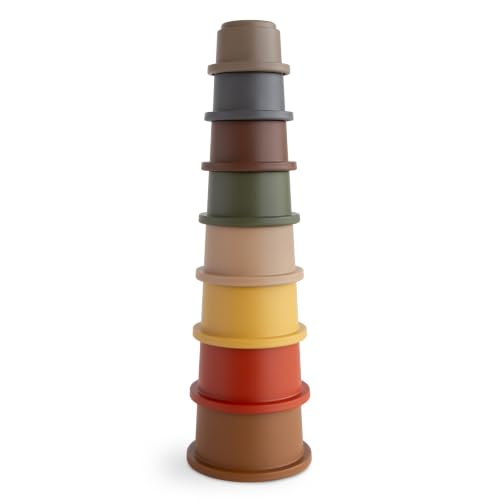 Image of mushie Stacking Cups Toy | Made in Denmark (Retro) | Ages 10+ Months, Made in Denmark, BPA-Free, Polypropylene Plastic