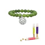 Lisa Hoffman Boho Beaded Bracelet for Women with Floral Charm, Handmade Bracelet with Fragrance Beads, Stretch Band with Genuine Gemstones, 1 Beaded Bracelet with 3 Fragrances (Green Agate - Sterling Silver)
