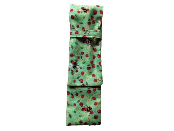 Cutlery pouch, honey bee reusable utenstil holder, BYO cutlery, bee cutlery holder (Green bees and strawberries, Pouch only)