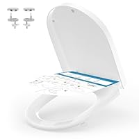Tapa WC Universal Forma de D [LARGO], YEAUPE PRO Asiento de Inodoro de Cierre Suave con Liberación Rápida para una Fácil Limpieza, Blanco, 45 x 36,1 x 5cm, Incluye plantilla de instalación