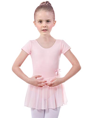 AUKARENY Leotard for Girls, Ballet Dancewear Short Sleeve (4T 4-6 Years, Balllet Pink)