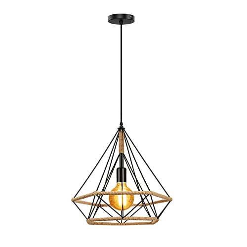 Lustre rustique d'exception avec suspension cage en diamant et fer - 2