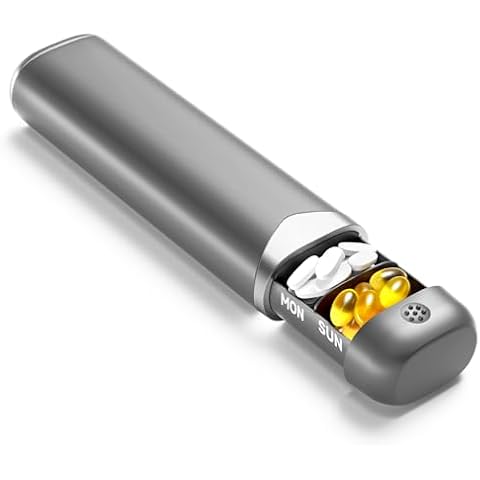 Pill Organizer, Weekly Pill Organizer 7 Day, Daily Pill Box, Pill Case, Pill Container, Weekly Pill Organizer 1 Time a Day, Portable Travel Pill Box for Vitamin, Fish Oil, Medicine (Grey&Silver) Cover