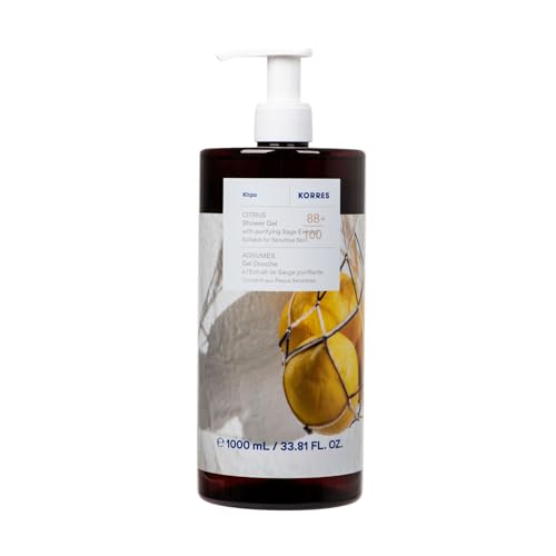 KORRES CITRUS Duschgel Jumbo, mildes Duschgel mit griechischem Salbeiextrakt & Aloe, frischer Duft mit spritziger Zitrone & Bergamotte, Vorratsgröße, für alle Hauttypen, vegan, 1L