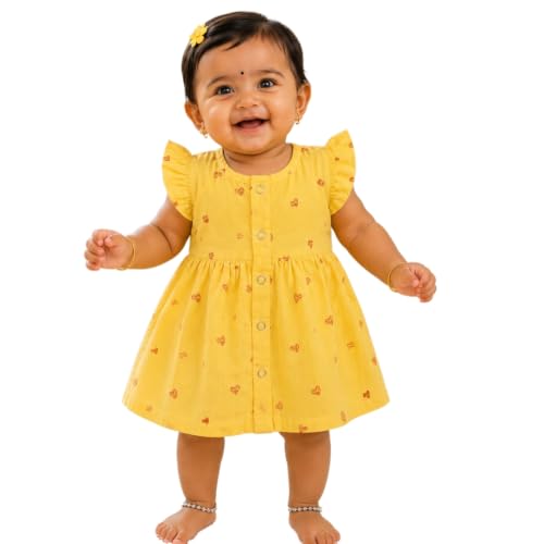 Image of Lilimi Toddler Baby Girl Cotton Muslin Dress, Breathable Flutter Sleeve Button-Front Cute Frocks