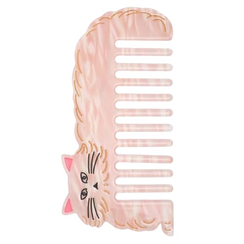Mikikit Peine sin Mango Antiestático de Acetato Grueso Rosa 12×6 Cm Peine Compacto para Cabello Seco y Rizado de Viaje para Cuidado del Cabello y Masaje de Cuero Cabelludo