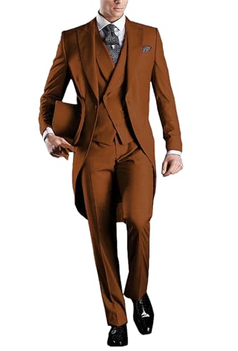 Ensemble 3 pièces homme costume formel marron veste gilet pantalon taille XS