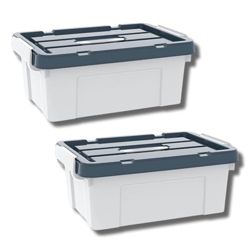 Image of Ash & Roh Plastic Storage Box /Bin /Container with Locking Lid - Sturdy and Versatile Home Organizer, Available in Multiple Size. (2, GRAY, small-42cm X 30cm X 17cm)