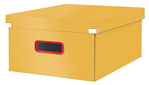 Leitz Click & Store Large Storage Box, Foldable A3 File Box with Lid, Premium Strong Cardboard Container for Home/Office Filing, Cosy Range, Warm Yellow, 53490019