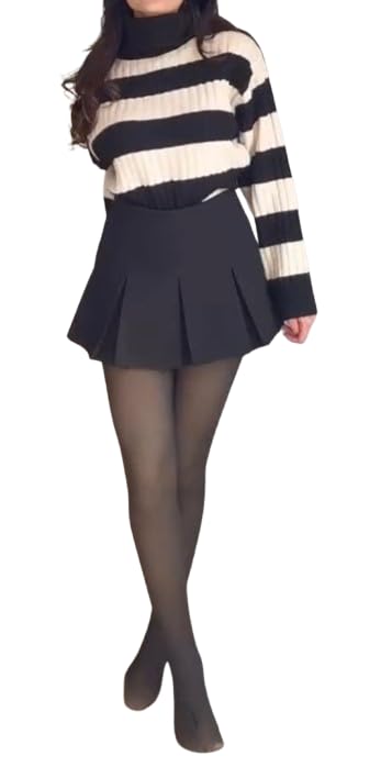 Trending Thick Fleece Leggings for Women/Girl (Black/Skin) | Winter Wear Super Warm Fake Translucent Woolen Fur Stockings | Thigh High Cute Lined Sheer Thermal Jegging Tights (26 to 36 inches)