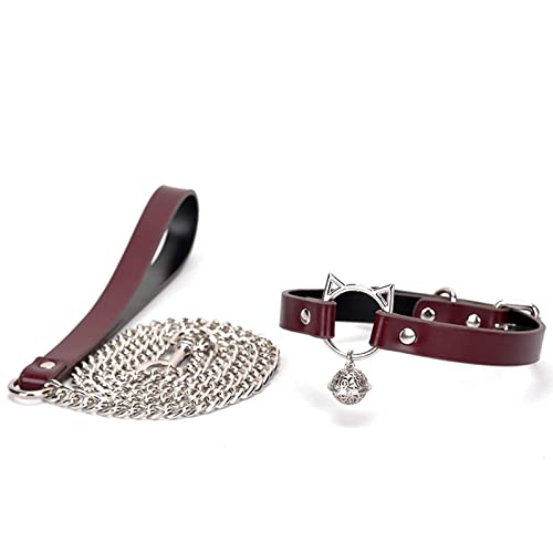 Emoi 首輪 人間 sm リード付き 女子 チョーカー 鈴 ファッション 可愛い 猫耳 吊り輪 地雷系 コスプレ アクセサリー お洒落な女王様 レディース choker smグッズ smプレイ コスチューム 仮装小物・小道具 調節可能 初心者向け ピンク - 画像3