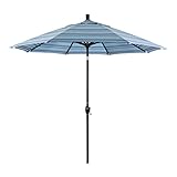 California Umbrella 9' Round Aluminum Market Umbrella, Crank Lift, Push Button...