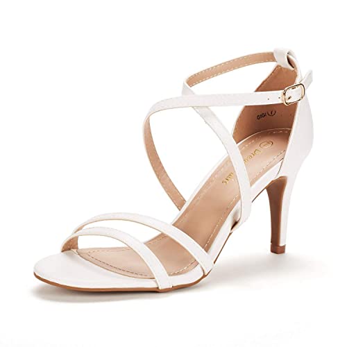 DREAM PAIRS Women's Fashion Stilettos Open Toe Pump Heel Sandals 8 White/Pu