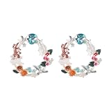 TOUFXJEQV Elegantes pendientes de aro florales de primavera para mujer, pendientes colgantes de flores blancas de esmalte con pedrería Joyería inspirada en la naturaleza