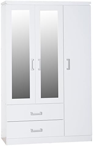 Seconique Charles 4 Door 2 Drawer Mirrored Wardrobe, Oak Effect with Walnut Trim