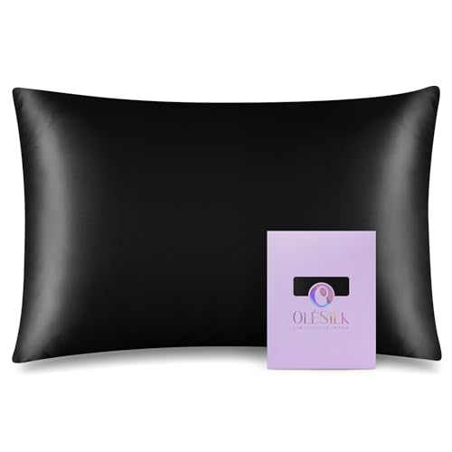 Image of OLESILK 100% Mulberry Silk Toddler Pillowcase for Hair and Skin, Both Sides 19 Momme Pure Natural Silk Travel Pillow Cases with Hidden Zipper, 13"x 18", Black