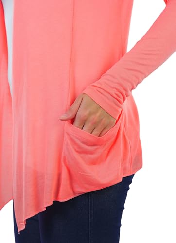 Image of ToBeInStyle Womens Open Front Long Sleeve Lightweight Asymmetrical Draped Cardigan with Side Pockets