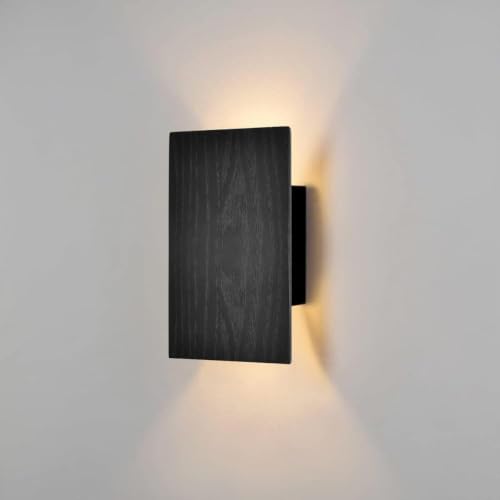 Image of Black Wall Lights for with Switch,Nature Wood Wall Lamp Modern Design,Vintage Led Flat Wall Sconce Up and Down Indoor for Bedroom,Hallway,Hotel,Retro Night Lamp Warm White,8w,1pack