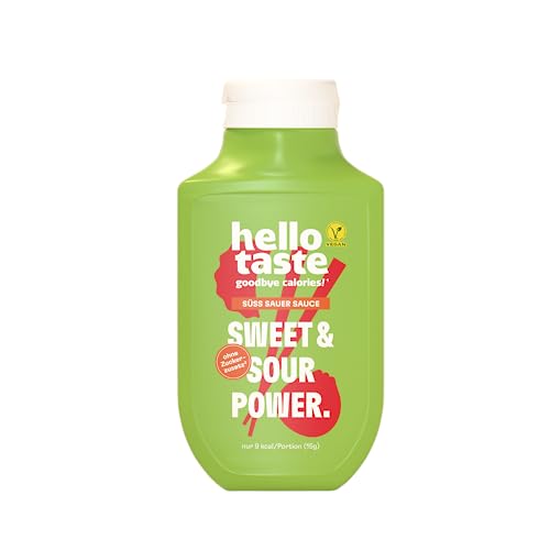 hellotaste Süß-Sauer Sauce 300ml - kalorienreduziert ohne Zuckerzusatz & voller Geschmack | Für Gerichte zum Grillen uvm. | Vegan aspartamfrei glutenfrei sojafrei | 1 x 300ml